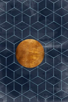 Illustration von Froilein Juno: geometrische Formen in sanften Gold- und Kupfertönen.