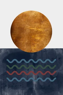 Wandbild von Froilein Juno: geometrische Formen in Gold und Kupfer