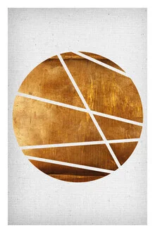Illustration in sanften Farben mit geometrischen Formen und einem goldenen Kreis