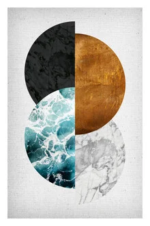 Abstrakte Illustration mit geometrischen Formen in Kupfer und Goldtönen.