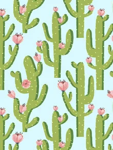 Wall art featuring a seamless pattern of cacti and plants in a summer style