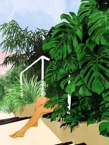 Illustration by Uma Gokhale: a woman hiding in lush greenery.