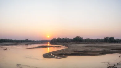 Panoramic view of sunrise in North Luangwa National Park, Zambia.