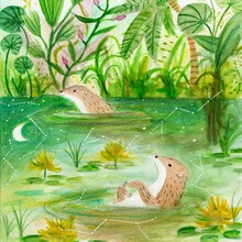 Wall art by Marta Casals Juanola: playful otters in the water