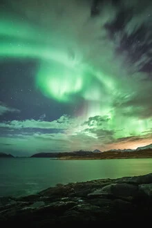 Photo art by Sebastian Worm: Northern Lights over the Norwegian coast