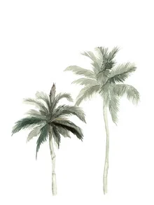 Illustration of palm trees surrounded by vibrant green and warm summer colors