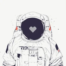Illustration by Balazs Solti: Astronaut with a heart in a playful space scene