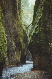 Photo art by Kevin Russ: serene view of Oneonta Gorge with gently flowing water.