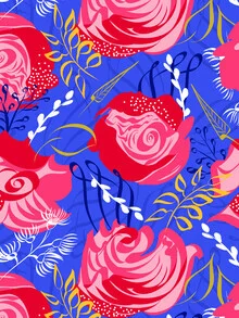 Illustration by Uma Gokhale: floral patterns in soft pink tones
