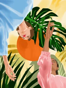 Illustration by Uma Gokhale: colorful couple under a sunset