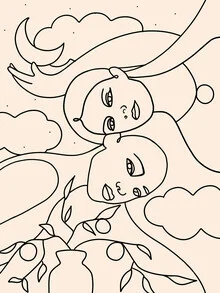 Illustration by Uma Gokhale: stylish couple in soft apricot tones