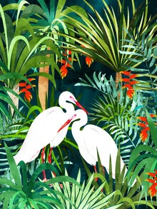 Illustration by Uma Gokhale: colorful depiction of a heron in a jungle