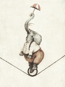 Wall art by Mike Koubou: playful elephants in a colorful circus setting