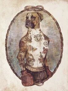 Illustration of a boxer by Mike Koubou, in retro style with a sporty vibe