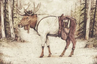 Wall art featuring a funny lumberjack and animals in the woods.