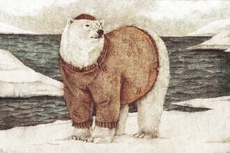 Wall art of a whimsical sailor and a funny polar bear on a boat.