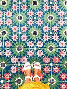 Illustration by Uma Gokhale: vibrant tile patterns in a colorful design