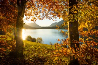 Fotokunst von Martin Wasilewski: Herbstlandschaft am Sylvensteinsee mit Bergen