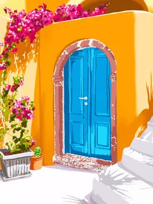 Wall art by Uma Gokhale: colorful illustration of a Moroccan building