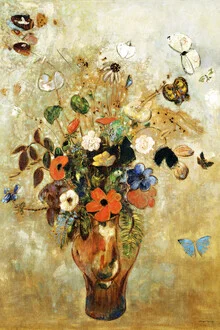 Illustration by Odilon Redon: still life with a vase of colorful flowers