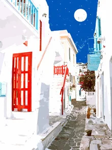 Photo art by Uma Gokhale: watercolor view of a Greek coastal town.