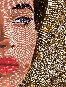 Wall art by Uma Gokhale: A woman wearing a jute hat in vibrant colors