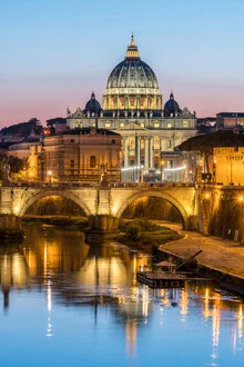 Photo art by Jan Becke: St. Peter's Basilica in Rome at dusk by the Tiber.