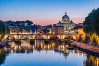 Photo art by Jan Becke: Evening skyline of Rome featuring domes and bridges