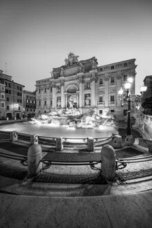 Night shot of the Trevi Fountain: beautifully illuminated and lively