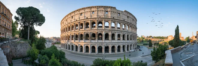 Photo art: Colosseum in Rome at sunrise, soft colors and calm atmosphere