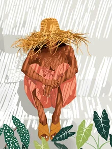 Wall art by Uma Gokhale: a stylish depiction of a woman in a tropical setting.