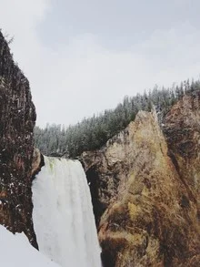 Photo art by Kevin Russ: calming view of Yellowstone Falls in the national park