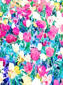Wall art by Uma Gokhale: colorful meadow with flowers in soft watercolors.