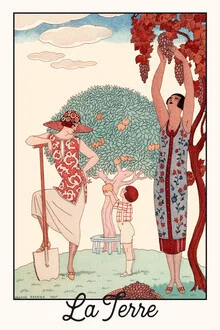 Illustration by George Barbier: stylized depiction of the Earth and its elements.