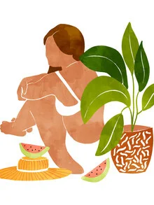 Wall art by Uma Gokhale: minimalist illustration of a girl at the beach