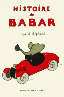 Illustration of a small elephant in a children's book, friendly and nostalgic.