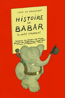 Illustration by Vintage Collection: cheerful elephant Babar in children's book style