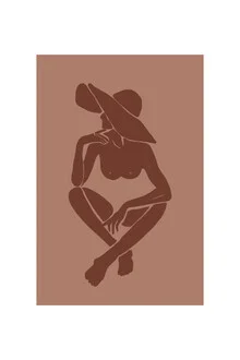 Illustration of a terracotta woman with a hat, abstract and minimalist.