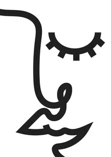 Minimalist illustration of a woman with closed eyes in black and white.