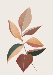 Wall art featuring a beige tropical leaf, soft colors, and a calming mood.