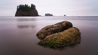 Photo art by Boris Buschardt: serene scene at Second Beach in Olympic National Park