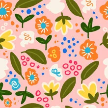 Wall art featuring colorful wildflowers in pastel tones, cheerful spring mood.