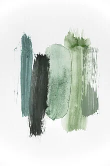Abstract watercolor illustration in soft green shades conveying a woodland mood.