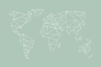 Studio Na.hili, Weltkarte - geometrical WORLD map - pastel sage green (Germany, Europe)