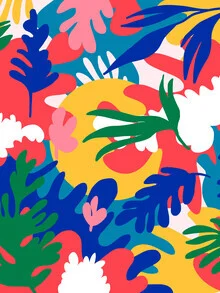 Wall art featuring vibrant colors depicting tropical plants in summer.
