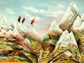 Illustration of a vintage map featuring mountains and nature, nostalgic charm.