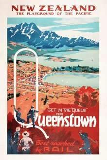 Illustration by Vintage Collection: colorful landscape of New Zealand