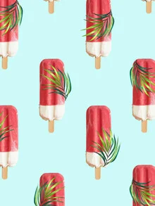 Wall art featuring colorful tropical popsicles surrounded by green leaves, cheerful summer vibe
