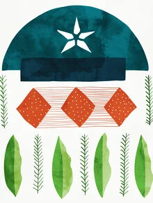 Illustration by Uma Gokhale: hand-drawn tropical leaves in soft colors