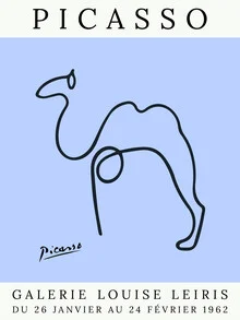 Illustration of a camel in violet lines, relaxed and calm.
